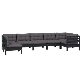 Muebles de jardín 7 pzas con cojines negro madera de pino de vidaXL, Conjuntos de jardín - Ref: Foro24-3096434, Precio: 676,1...