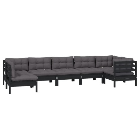 Muebles de jardín 7 pzas con cojines negro madera de pino de vidaXL, Conjuntos de jardín - Ref: Foro24-3096434, Precio: 676,1...