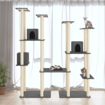 Rascador para gatos con postes de sisal gris oscuro 174 cm de vidaXL, Mobiliario para gatos - Ref: Foro24-171535, Precio: 148...