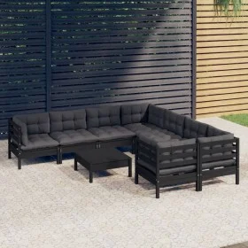 Muebles de jardín 9 pzas y cojines negro madera de pino de vidaXL, Conjuntos de jardín - Ref: Foro24-3096981, Precio: 853,17 ...
