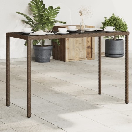 Mesa de jardín superficie vidrio ratán PE marrón 115x54x74 cm en Mesas de jardín | Comprar online en Foru.es