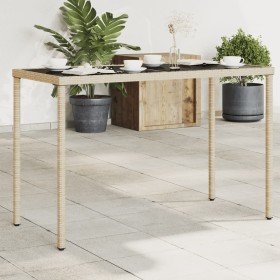 Mesa de jardín superficie de vidrio ratán PE beige 115x54x74 cm en Mesas de jardín | Comprar online en Foru.es