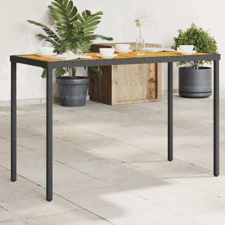 Mesa de jardín superficie de madera ratán PE negro 115x54x74 cm en Mesas de jardín | Comprar online en Foru.es