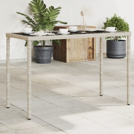 Mesa jardín superficie vidrio ratán PE gris claro 115x54x74 cm en Mesas de jardín | Comprar online en Foru.es