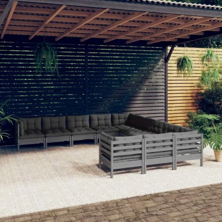 Muebles de jardín 11 pzas y cojines gris madera de pino de vidaXL, Conjuntos de jardín - Ref: Foro24-3097021, Precio: 984,60 ...