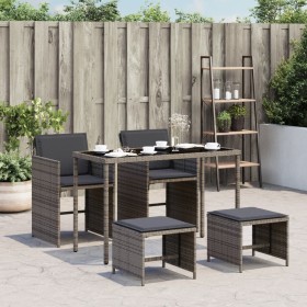 Set comedor de jardín 5 piezas con cojines ratán sintético gris en Conjuntos de jardín | Comprar online en Foru.es