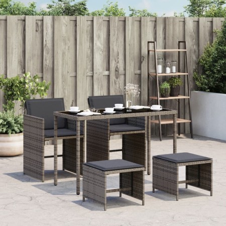 Set comedor de jardín 5 piezas con cojines ratán sintético gris en Conjuntos de jardín | Comprar online en Foru.es
