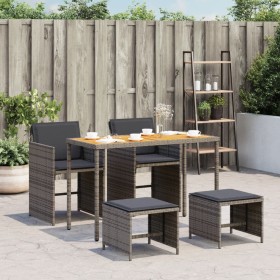 Set comedor de jardín 5 piezas con cojines ratán sintético gris en Conjuntos de jardín | Comprar online en Foru.es