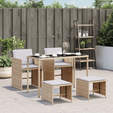 Set comedor de jardín 5 pzas con cojines ratán sintético beige en Conjuntos de jardín | Comprar online en Foru.es