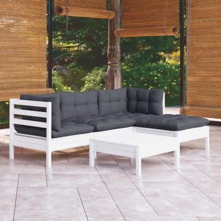 Muebles de jardín 5 pzas con cojines blanco madera de pino de vidaXL, Conjuntos de jardín - Ref: Foro24-3096353, Precio: 420,...