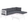 Muebles de jardín 5 pzas con cojines blanco madera de pino de vidaXL, Conjuntos de jardín - Ref: Foro24-3096353, Precio: 420,...