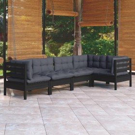 Muebles de jardín 5 pzas con cojines negro madera de pino de vidaXL, Conjuntos de jardín - Ref: Foro24-3096386, Precio: 492,5...