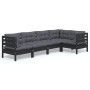Muebles de jardín 5 pzas con cojines negro madera de pino de vidaXL, Conjuntos de jardín - Ref: Foro24-3096386, Precio: 492,5...