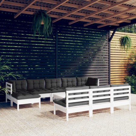 Muebles de jardín 11 pzas con cojines blanco madera de pino de vidaXL, Conjuntos de jardín - Ref: Foro24-3097122, Precio: 899...