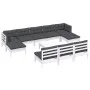 Muebles de jardín 11 pzas con cojines blanco madera de pino de vidaXL, Conjuntos de jardín - Ref: Foro24-3097122, Precio: 888...