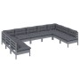 Muebles de jardín 9 pzas y cojines gris madera maciza de pino de vidaXL, Conjuntos de jardín - Ref: Foro24-3097177, Precio: 7...