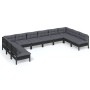 Muebles de jardín 10 pzas y cojines negro madera maciza de pino de vidaXL, Conjuntos de jardín - Ref: Foro24-3097191, Precio:...