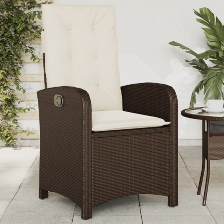 Sillón reclinable de jardín con cojines ratán sintético marrón en Sillas de jardín | Comprar online en Foru.es