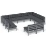 Muebles de jardín 11 pzas y cojines gris madera maciza de pino de vidaXL, Conjuntos de jardín - Ref: Foro24-3097213, Precio: ...