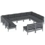 Muebles de jardín 11 pzas y cojines gris madera maciza de pino de vidaXL, Conjuntos de jardín - Ref: Foro24-3097213, Precio: ...