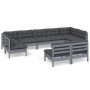 Muebles de jardín 9 pzas y cojines gris madera maciza de pino de vidaXL, Conjuntos de jardín - Ref: Foro24-3097201, Precio: 7...