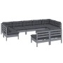 Muebles de jardín 9 pzas y cojines gris madera maciza de pino de vidaXL, Conjuntos de jardín - Ref: Foro24-3097201, Precio: 7...