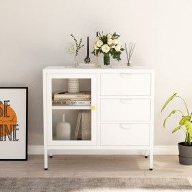 Aparador de acero y vidrio templado blanco 75x35x70 cm de vidaXL, Aparadores - Ref: Foro24-336074, Precio: 148,16 €, Descuent...