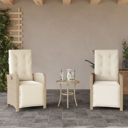 Sillones reclinables jardín con reposapiés 2 uds ratán PE beige en Sillas de jardín | Comprar online en Foru.es