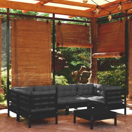 Muebles de jardín 7 pzas con cojines negro madera de pino de vidaXL, Conjuntos de jardín - Ref: Foro24-3097305, Precio: 647,4...