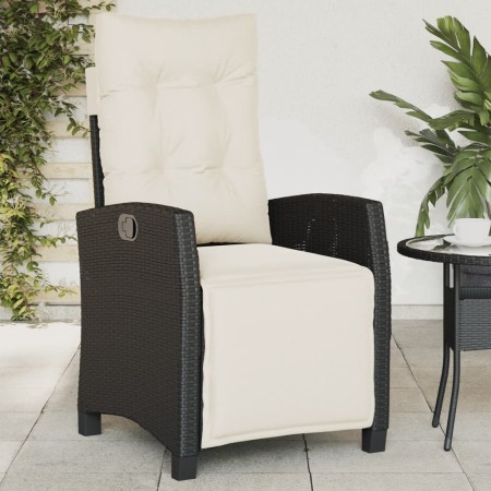 Sillón reclinable de jardín con reposapiés ratán PE negro en Sillas de jardín | Comprar online en Foru.es