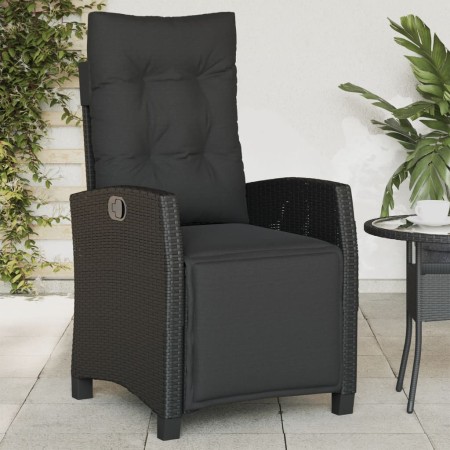 Sillón reclinable de jardín con reposapiés ratán PE negro en Sillas de jardín | Comprar online en Foru.es