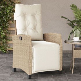 Sillón reclinable de jardín con reposapiés ratán PE beige en Sillas de jardín | Comprar online en Foru.es