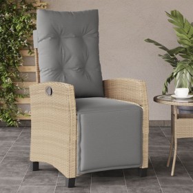 Sillón reclinable de jardín con reposapiés ratán PE beige mixto en Sillas de jardín | Comprar online en Foru.es