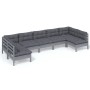Muebles de jardín 7 pzas y cojines gris madera maciza de pino de vidaXL, Conjuntos de jardín - Ref: Foro24-3097165, Precio: 5...