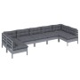 Muebles de jardín 7 pzas y cojines gris madera maciza de pino de vidaXL, Conjuntos de jardín - Ref: Foro24-3097165, Precio: 5...