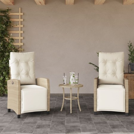 Sillones reclinables jardín con reposapiés 2 uds ratán PE beige en Sillas de jardín | Comprar online en Foru.es