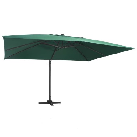 Sombrilla voladiza luces LED y poste aluminio verde 400x300 cm de vidaXL, Sombrillas - Ref: Foro24-47005, Precio: 296,96 €, D...