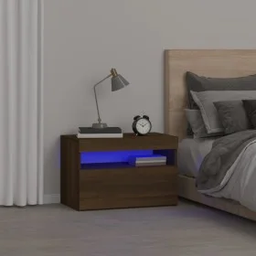 Mesita de noche con luces LED marrón roble 60x35x40 cm de vidaXL, Mesitas de noche - Ref: Foro24-3152830, Precio: 43,35 €, De...