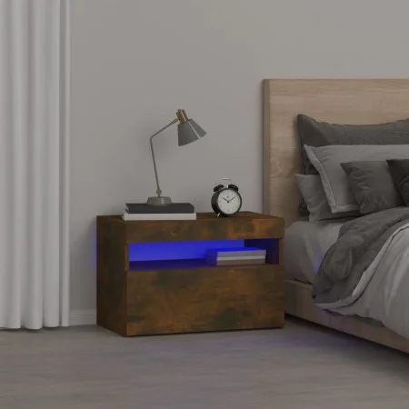 Mesita de noche con luces LED color roble ahumado 60x35x40 cm de vidaXL, Mesitas de noche - Ref: Foro24-3152826, Precio: 46,2...