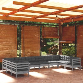 Muebles de jardín 10 pzas y cojines madera de pino gris de vidaXL, Conjuntos de jardín - Ref: Foro24-3097333, Precio: 864,62 ...