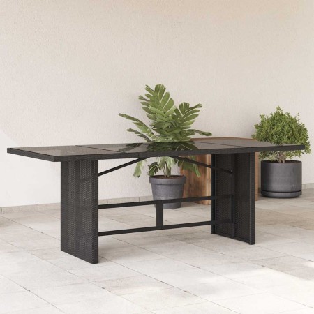 Mesa de jardín superficie de vidrio ratán PE negro 190x80x74 cm en Mesas de jardín | Comprar online en Foru.es
