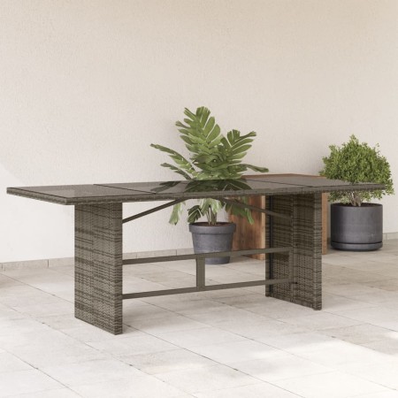 Mesa de jardín superficie de vidrio ratán PE gris 190x80x74 cm en Mesas de jardín | Comprar online en Foru.es