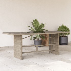 Mesa jardín superficie vidrio ratán PE gris claro 190x80x74 cm en Mesas de jardín | Comprar online en Foru.es