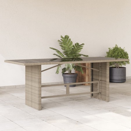 Mesa jardín superficie vidrio ratán PE gris claro 190x80x74 cm en Mesas de jardín | Comprar online en Foru.es