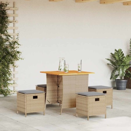 Set comedor de jardín 5 pzas con cojines ratán sintético beige en Conjuntos de jardín | Comprar online en Foru.es