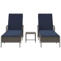 Tumbona con cojín 3 pcs Gris y azul marino ratán sintético en Tumbonas | Comprar online en Foru.es