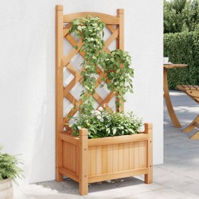 Jardinera con enrejado de madera maciza de abeto marrón en Macetas y jardineras | Comprar online en Foru.es