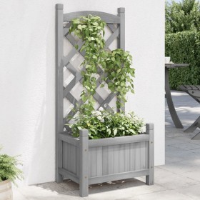 Jardinera con enrejado madera maciza de abeto gris en Macetas y jardineras | Comprar online en Foru.es
