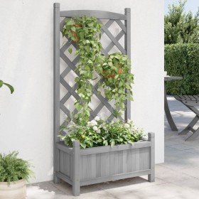 Jardinera con enrejado madera maciza de abeto gris en Macetas y jardineras | Comprar online en Foru.es