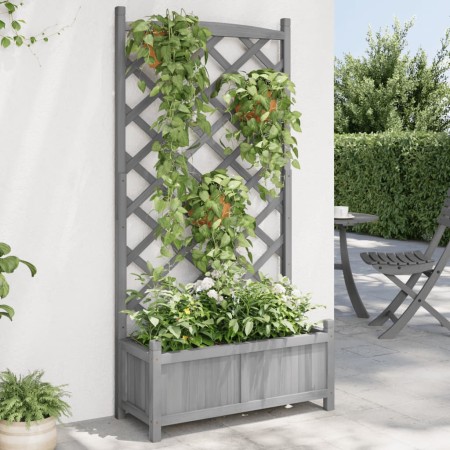 Jardinera con enrejado madera maciza de abeto gris en Macetas y jardineras | Comprar online en Foru.es